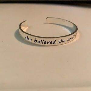 “She Believed She Could So She Did” silver bangle